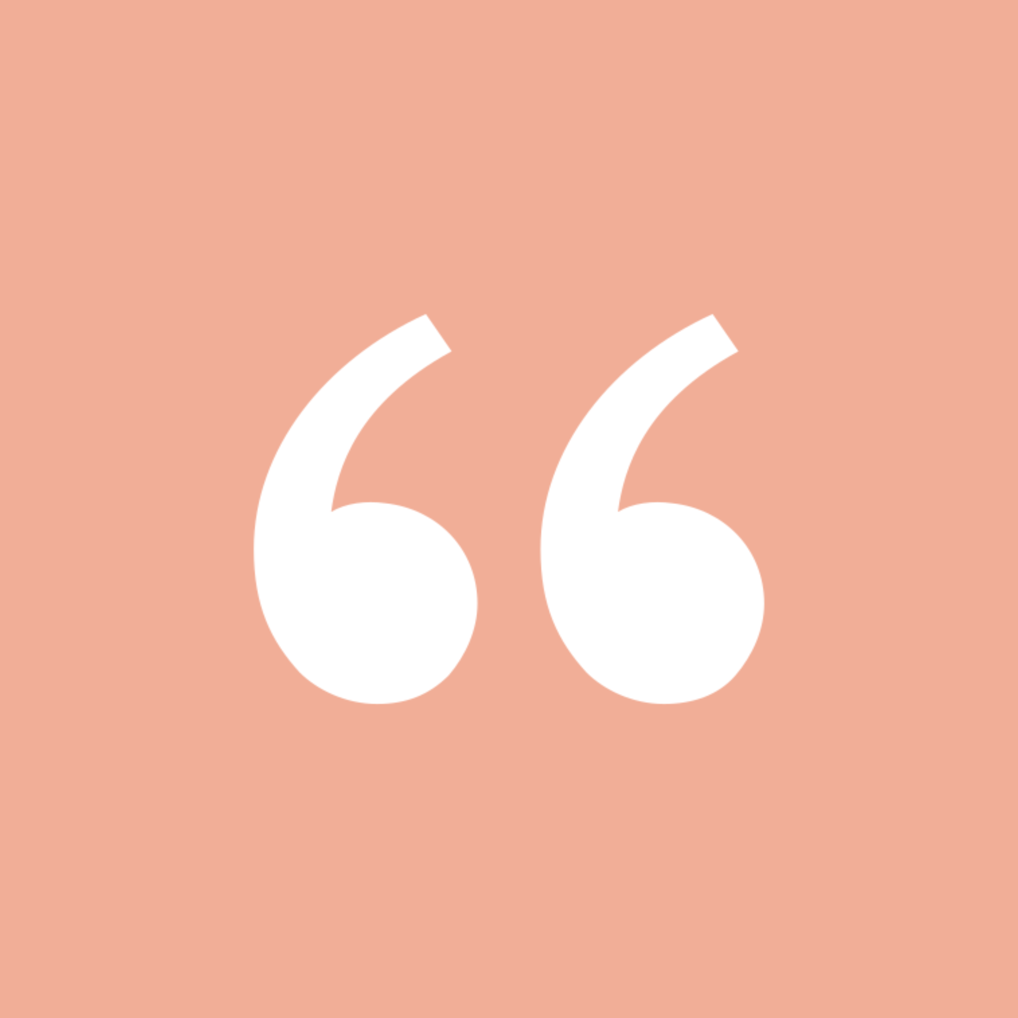 White quotation marks on peach background.