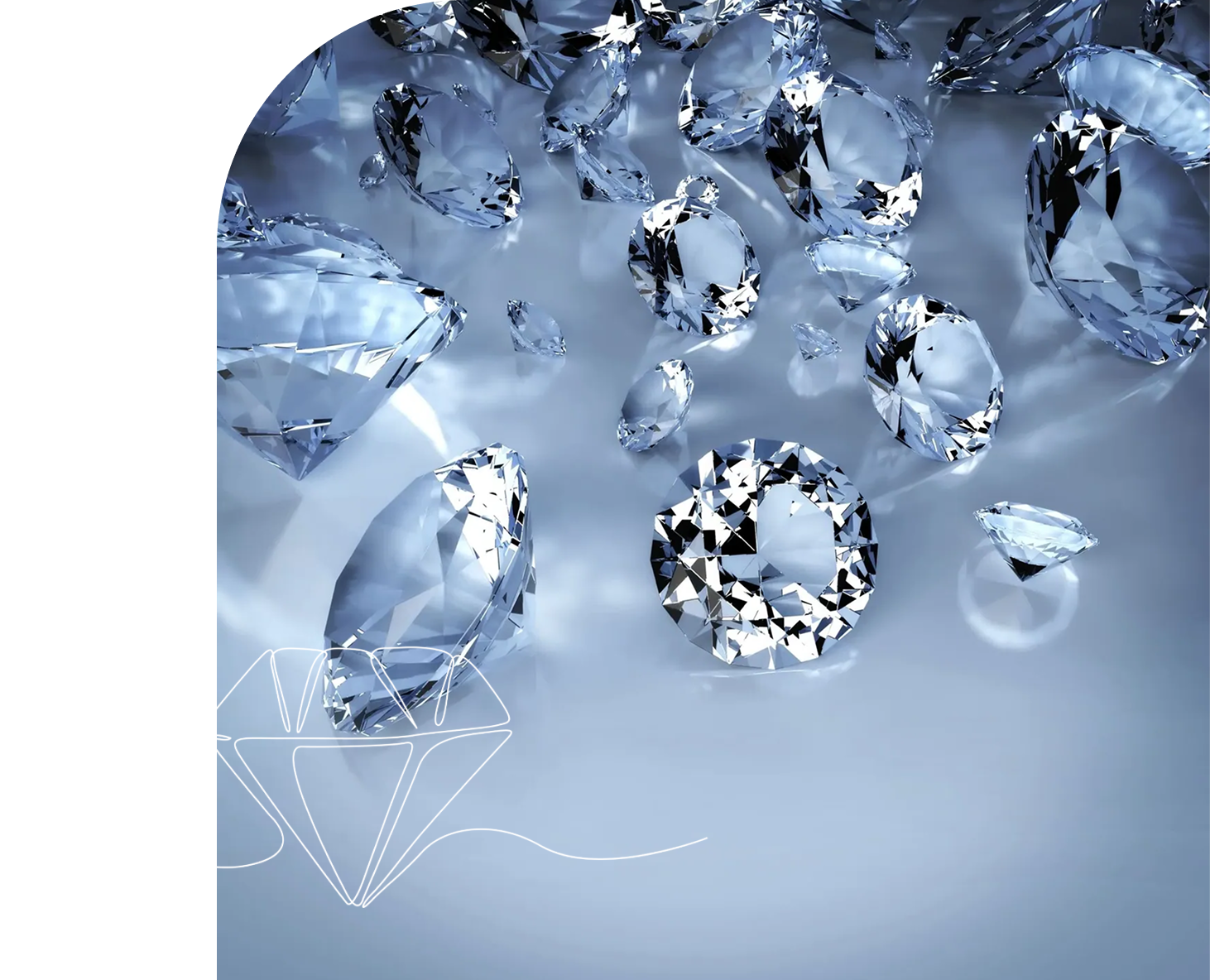 Close-up of clear, sparkling water droplets on a smooth surface.